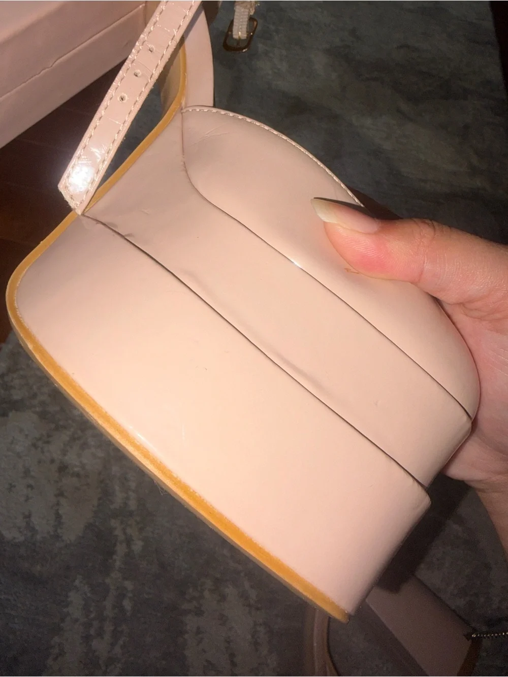 Chunky Forever Padded Platform Ballet Mary Jane Block Heels in Baby Pink & Beige
